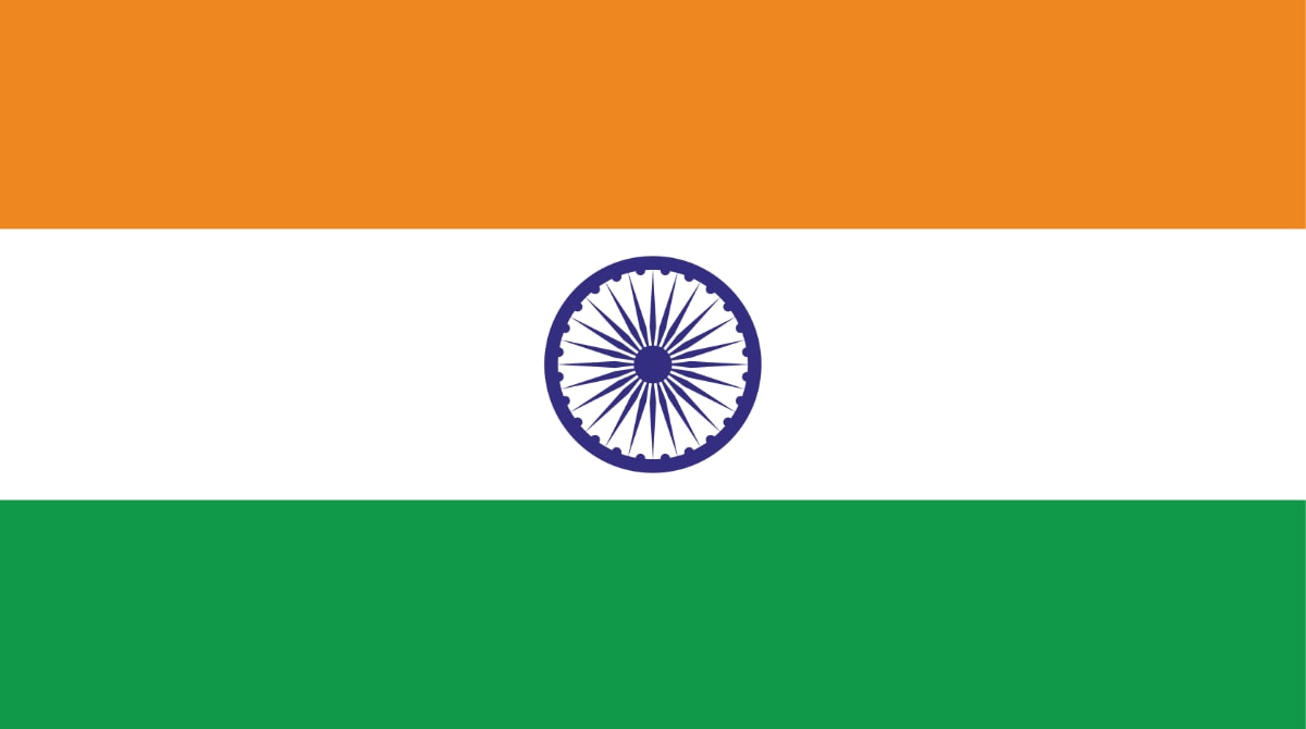Three horizontal bands. Orange is on top, white in the middle, green on the bottom, and a disk centered in the middle of the flag.