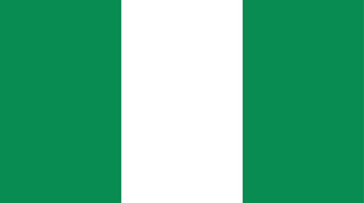 The Nigerian flag is green, white, and green horizontal lines.
