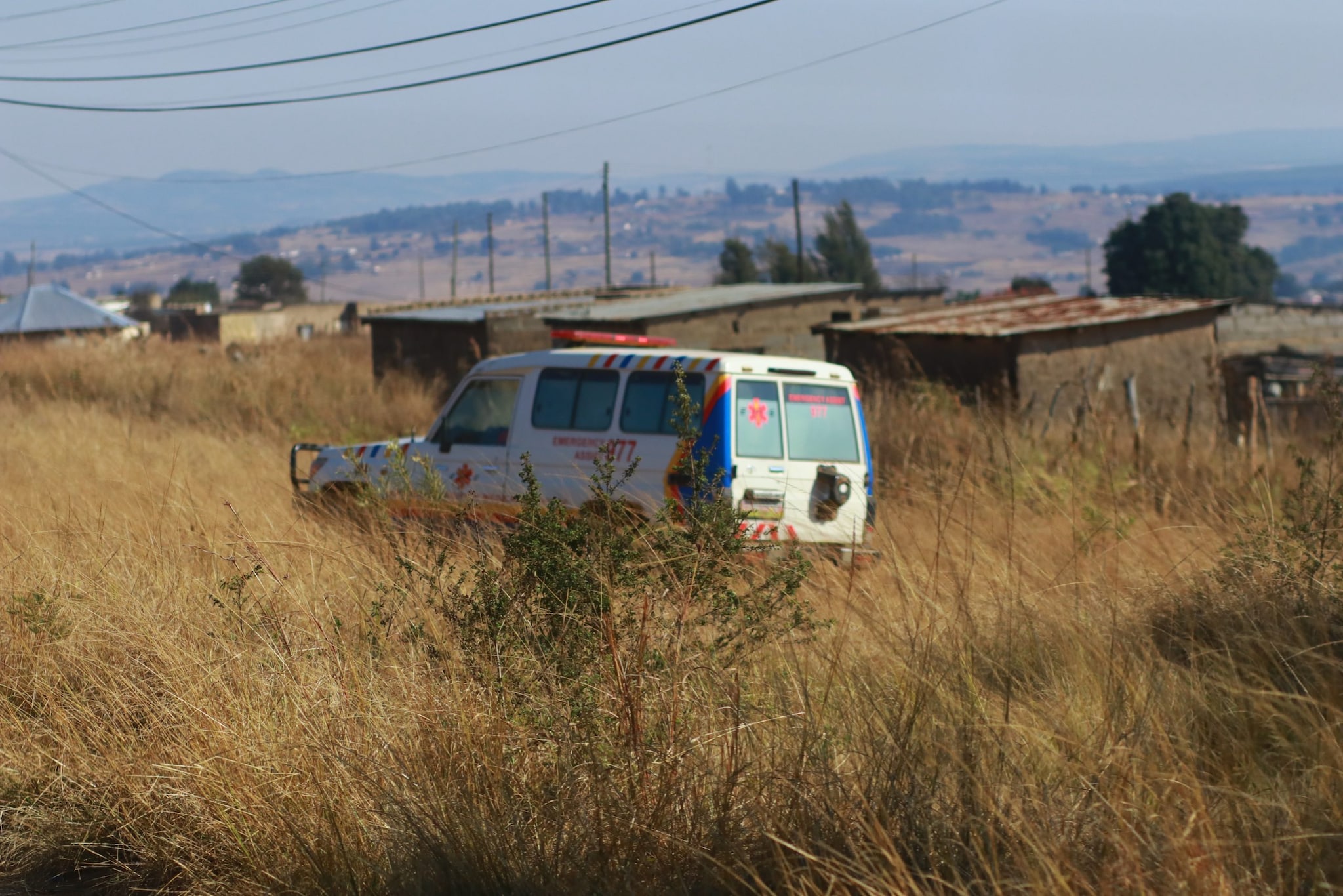 Ambulance parked in a field in Eswatini