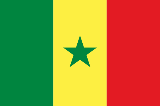 The Senegal flag has a green strip all the way to the left, a yellow strip in the middle, and a red strip on the right side.