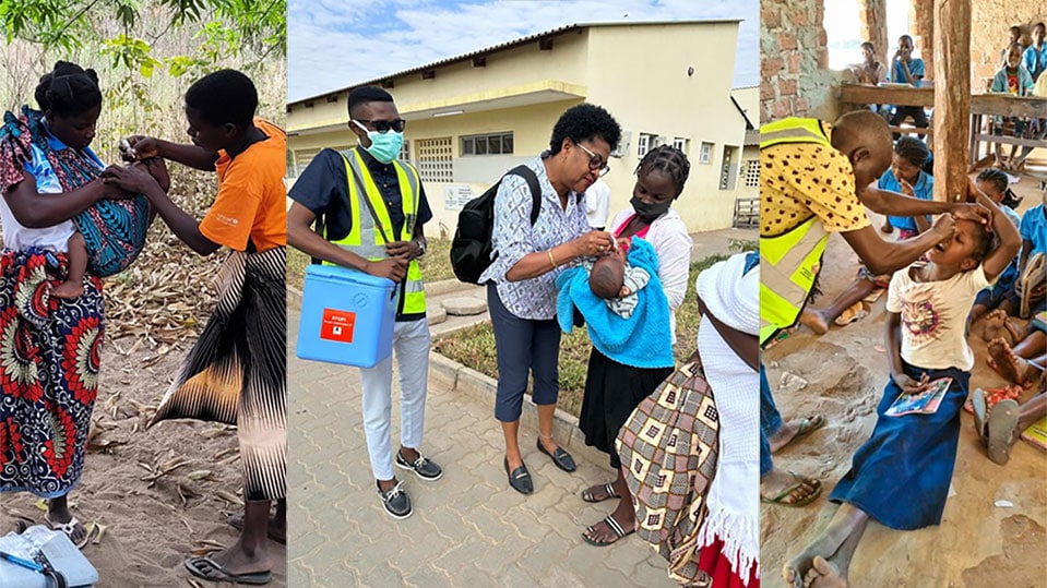 Montage of oral polio efforts in Mozambique.
