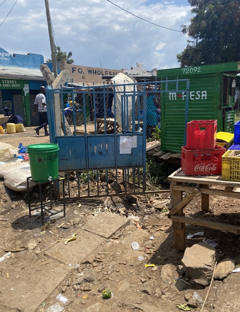 Handwashing station at public market entrance. Nyando, Kenya.