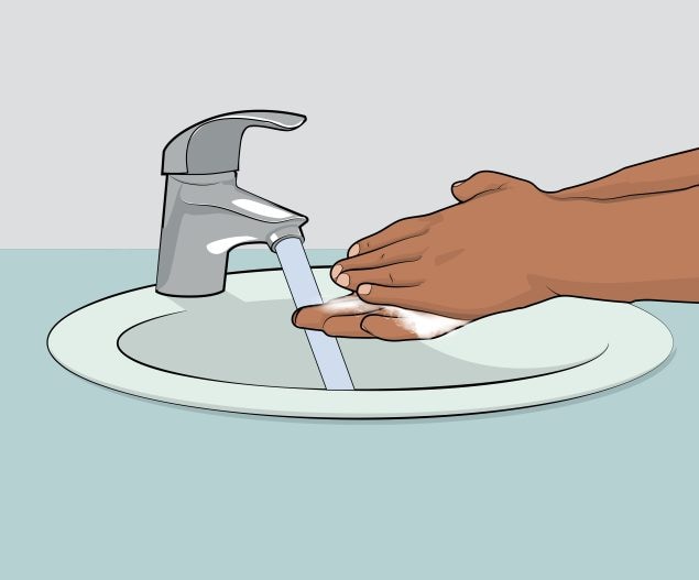 Illustration of a person washing their hands with soap and water