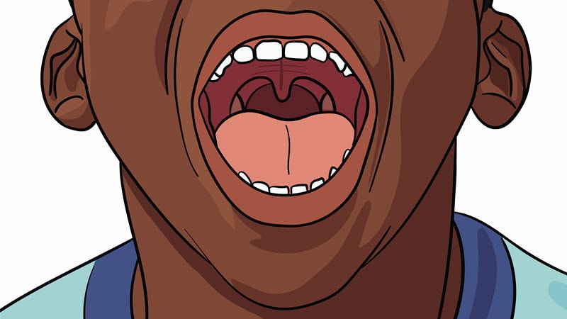close-up of the inside of the mouth of a person with a healthy throat
