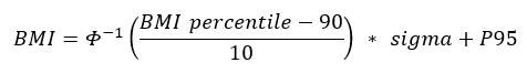 data-file-formula16 BMI eq inv CDF of stand norm distribute of quote of BMI percent minus 90 divide by 10 multiply by dispers param correspond