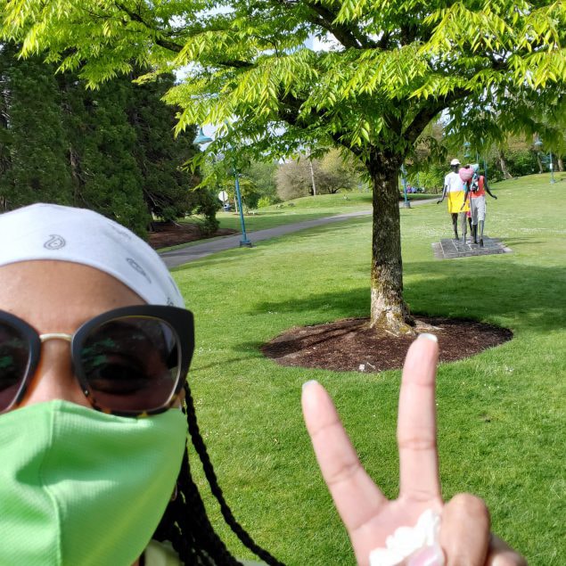 Melinda Jordan walking in the park.