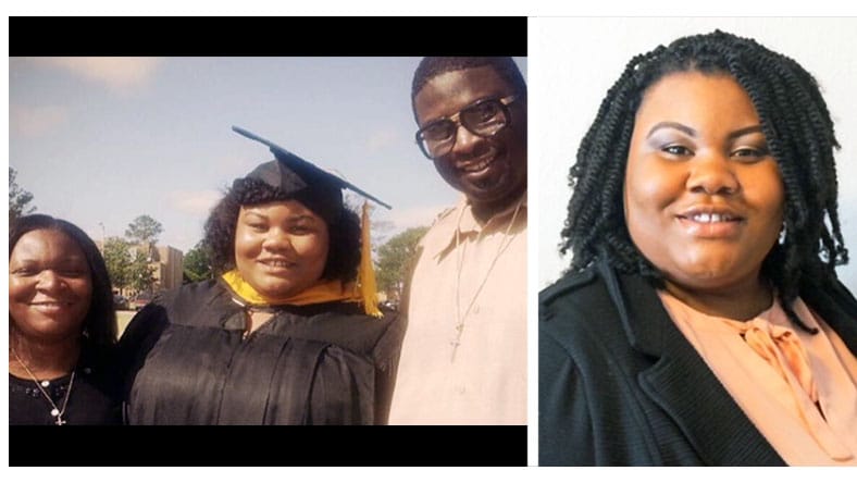 Images of Brandi Smith as a graduate of Mississippi Valley State University and as a CDC employee.