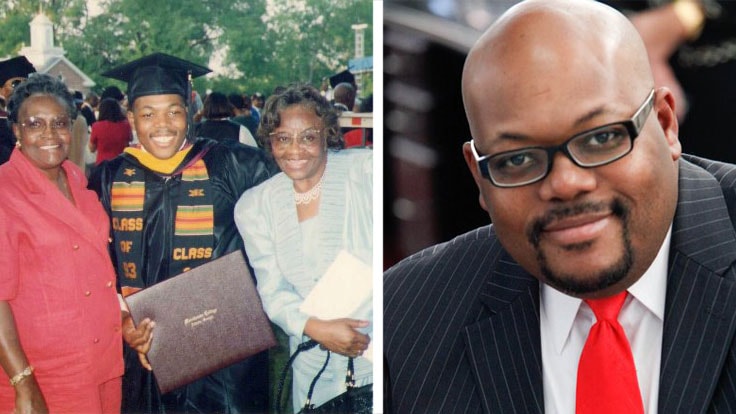 Photos of Corey Lumpkin, as a graduate of Morehouse College & in his current position at CDC.