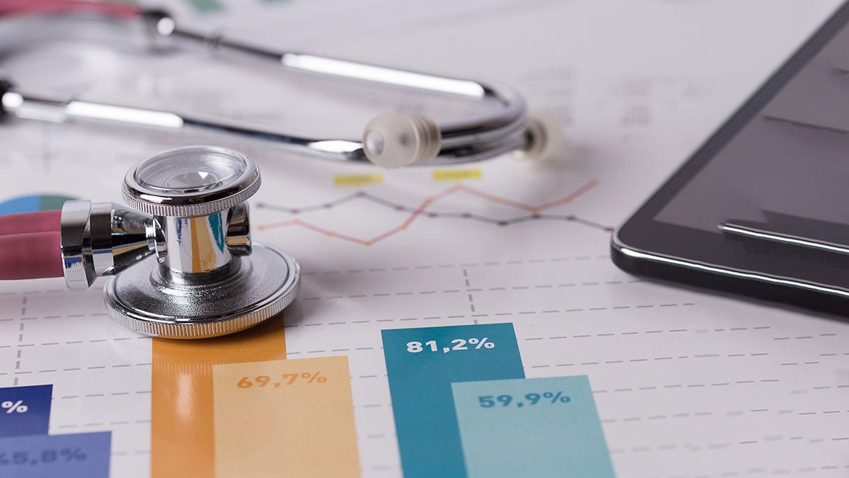 Composition of stethoscope, tablet and charts