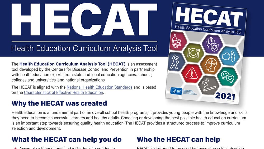 The dark blue heading of the HECAT fact sheet with an inset image of the 2021 edition.