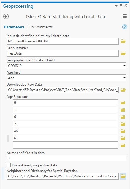 The Geoprocessing window open showing all of the parameters you've entered.