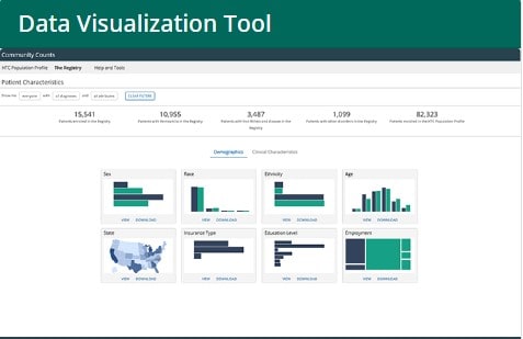 Front page of the Data Visualization Tool with bar graphs and a geo map