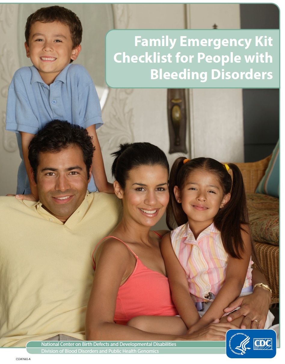 Handbook titled, Family Emergency Checklist for People with Bleeding Disorders