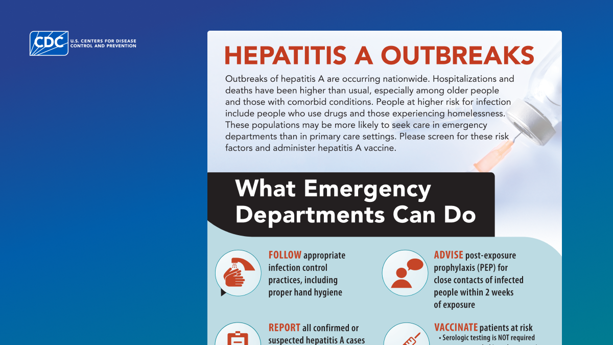 Fact sheet for emergency departments to refer to during a hepatitis A outbreak