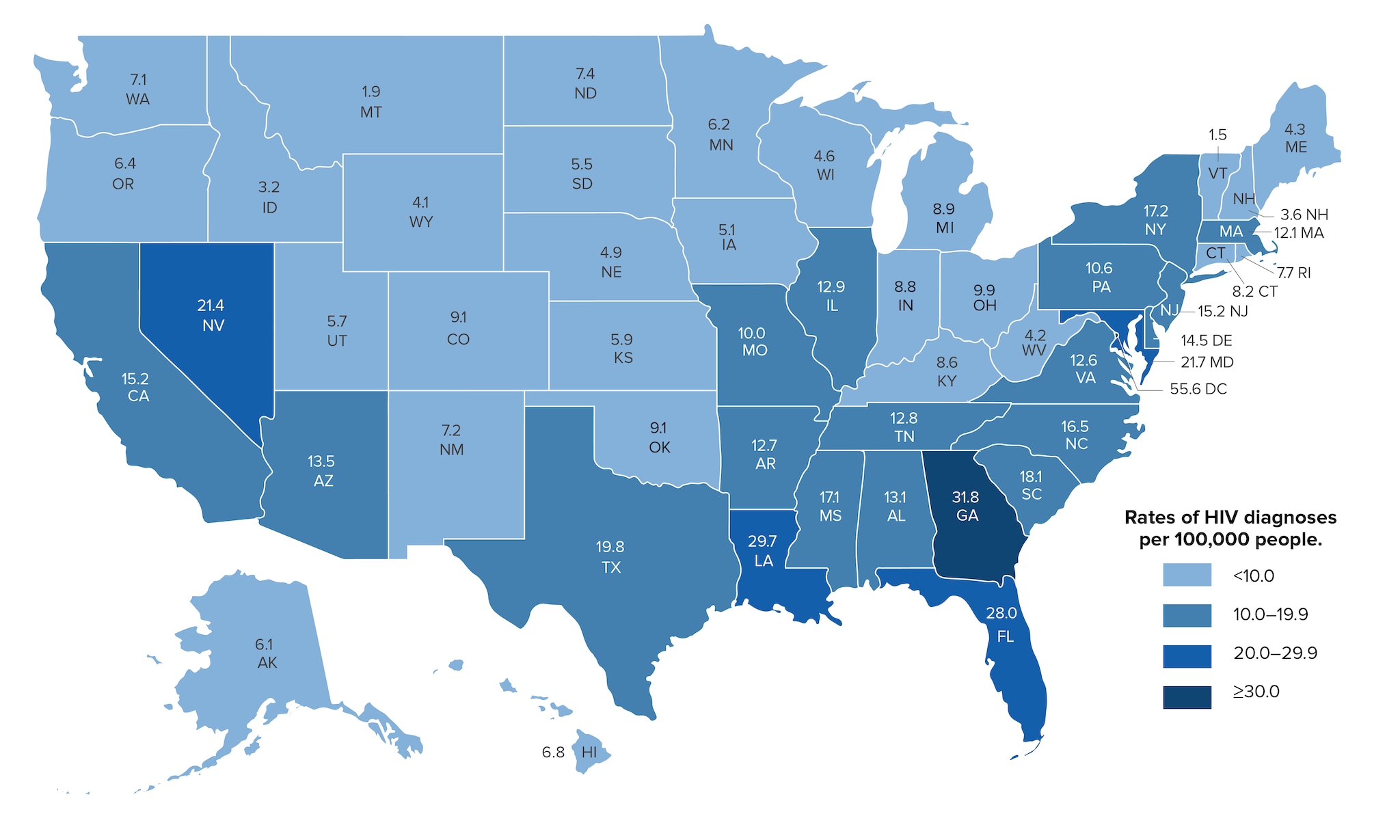 HIV Diagnoses Rates US Map 2015 