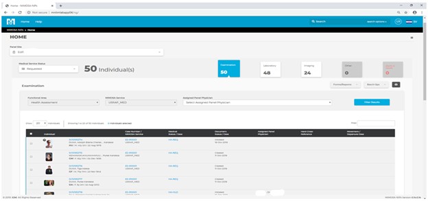 The MiMOSA User Interface. This is selectable by panel site and can show photos, case ID numbers, and details.