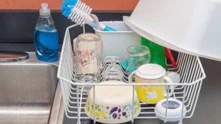 Drying rack with items placed upside down.