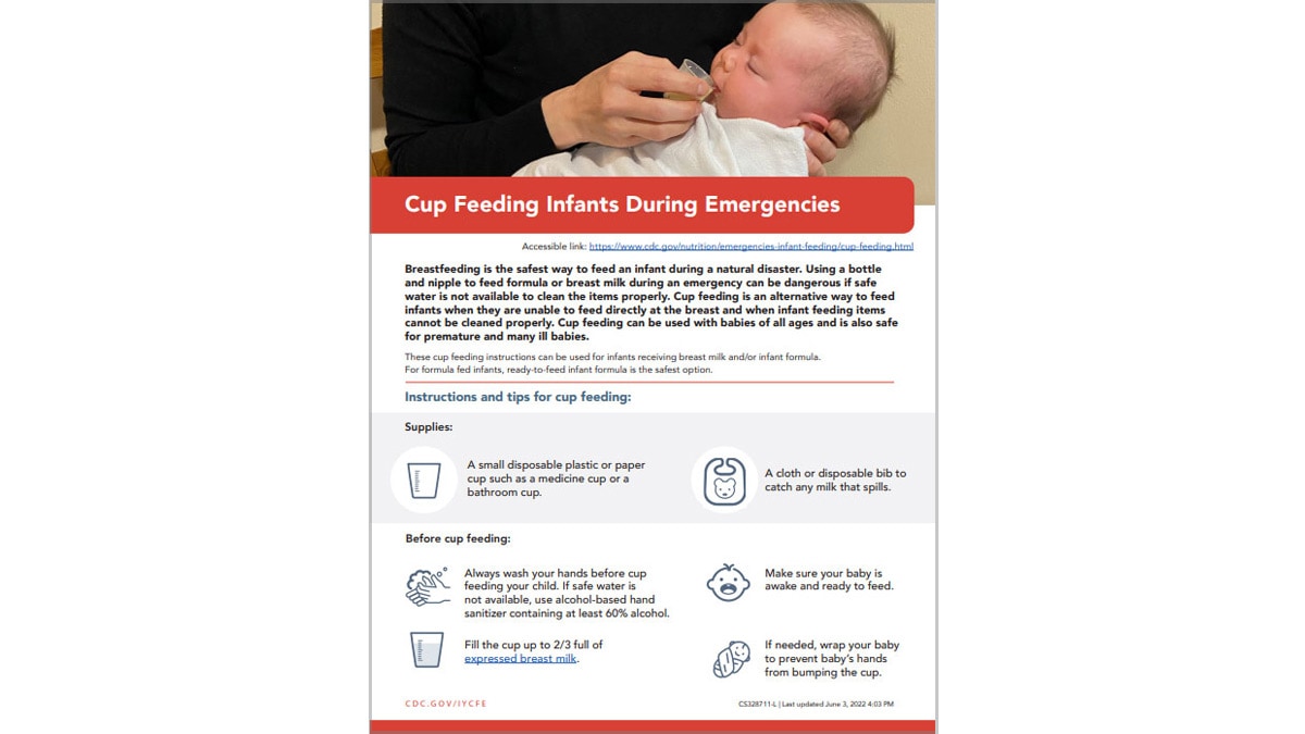 CDC handout of guidance on how to cup feed during an emergency.