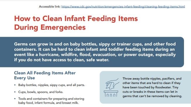 Handout on how to clean infant feeding items during emergencies
