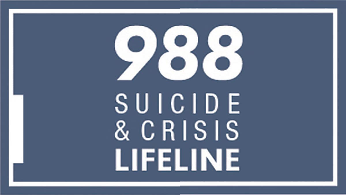 Icon of Suicide and Crisis Lifeline. White letters on blue background.