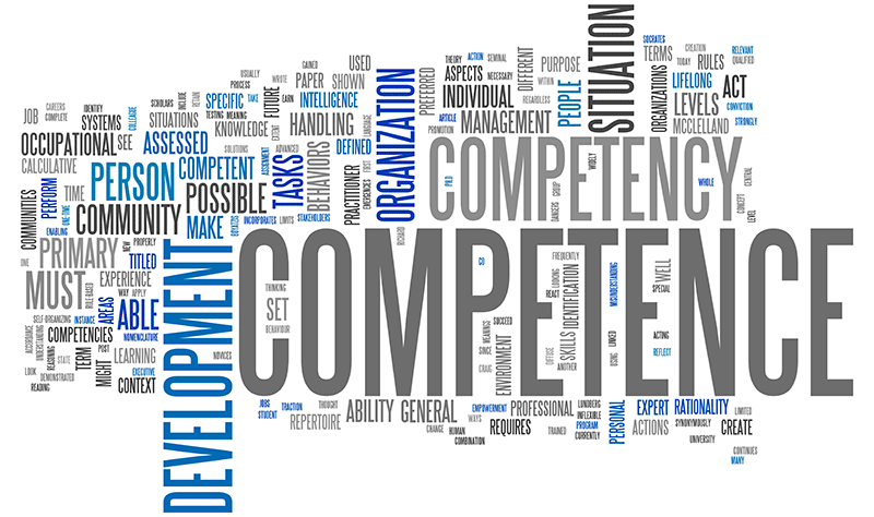 Cloud collage of words depicting knowledge, skills, behaviors that contribute to individual and organizational performance