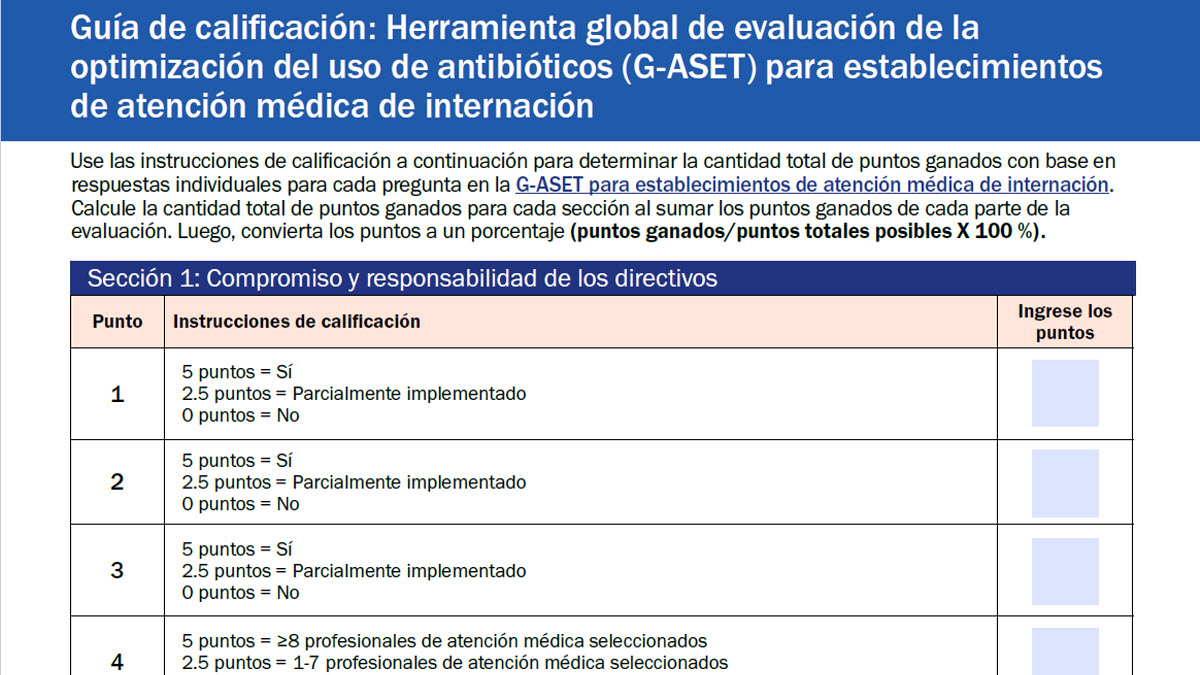 Global Antibiotic Stewardship Tool Scoring Guide (Spanish)