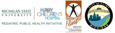 Michigan State University, Hurley Children's Hospital, Greater Flint Health Coalition, and City of Flint logos