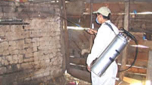 Man spraying the inside of a home.