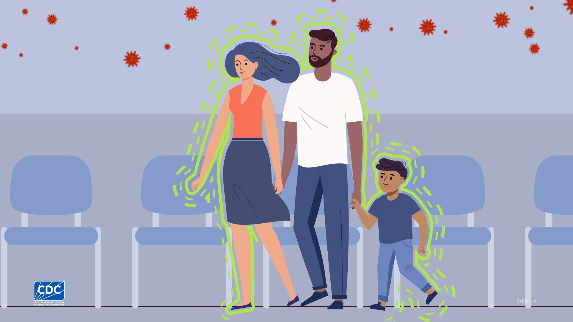 Illustration of family protected against measles.