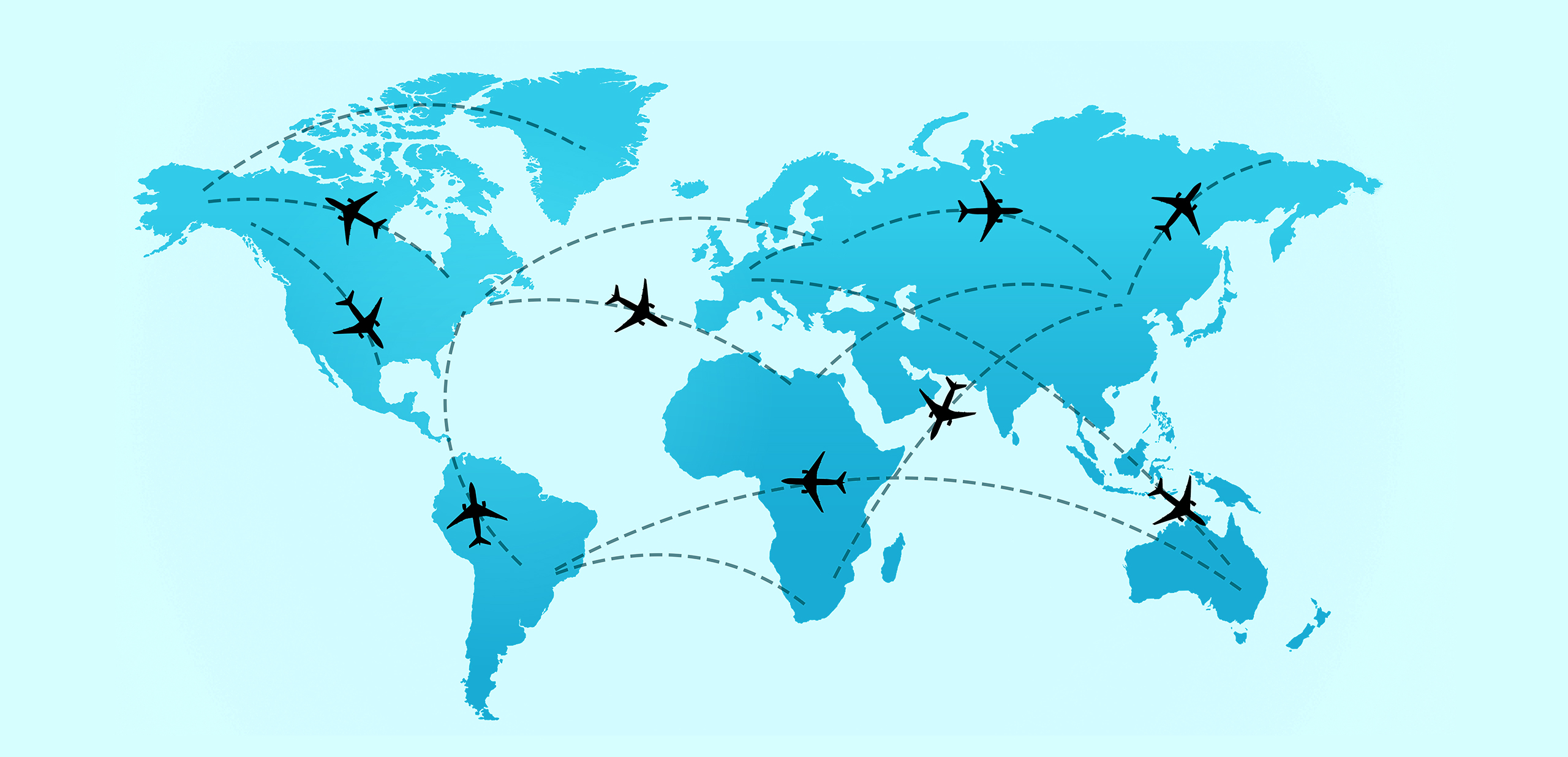 Map of airplanes traveling across the world.