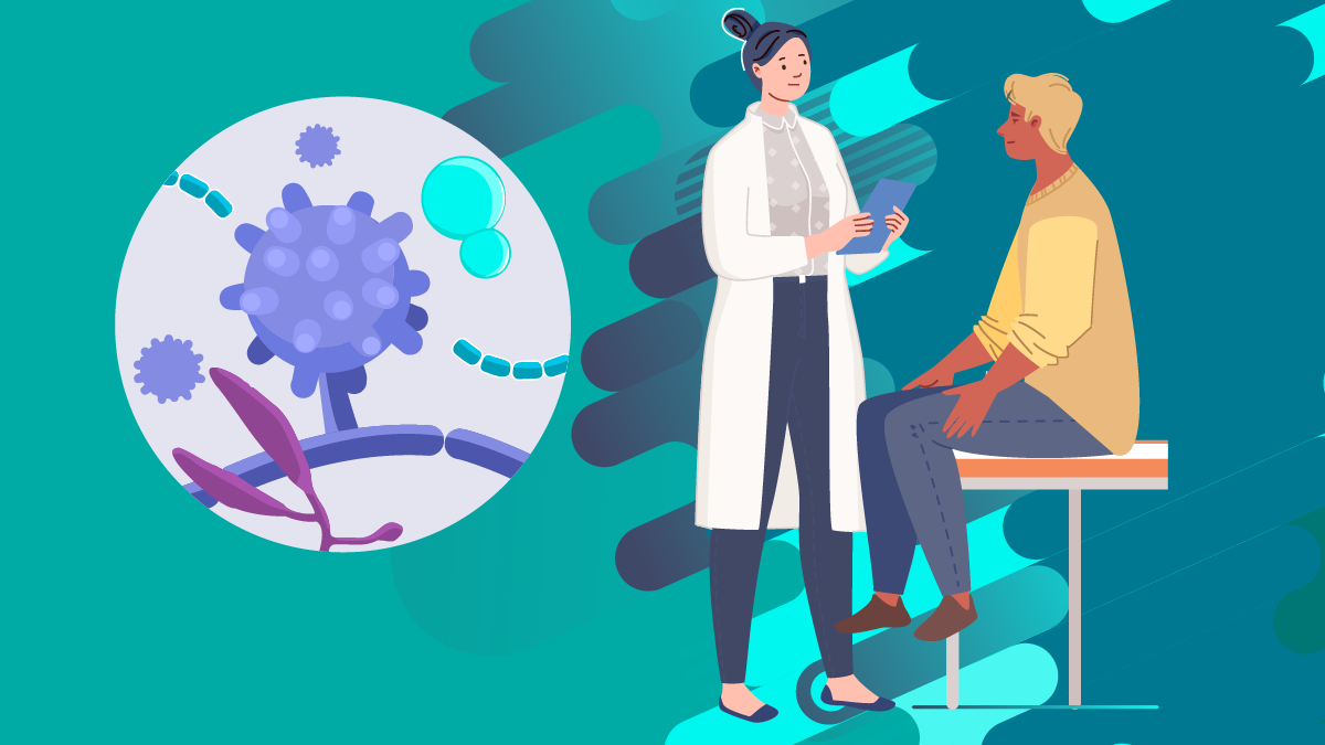 Médica hablando con un paciente.