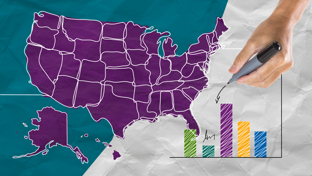 U.S. map overlay with bar chart