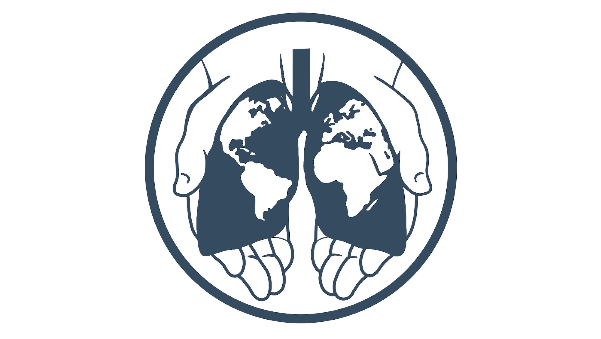 Gráfico de CureTB mostrando un mapa mundial en forma de dos pulmones sostenidos por un par de manos.