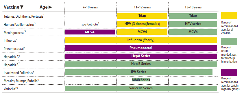Immunization Schedules for Persons Aged 0