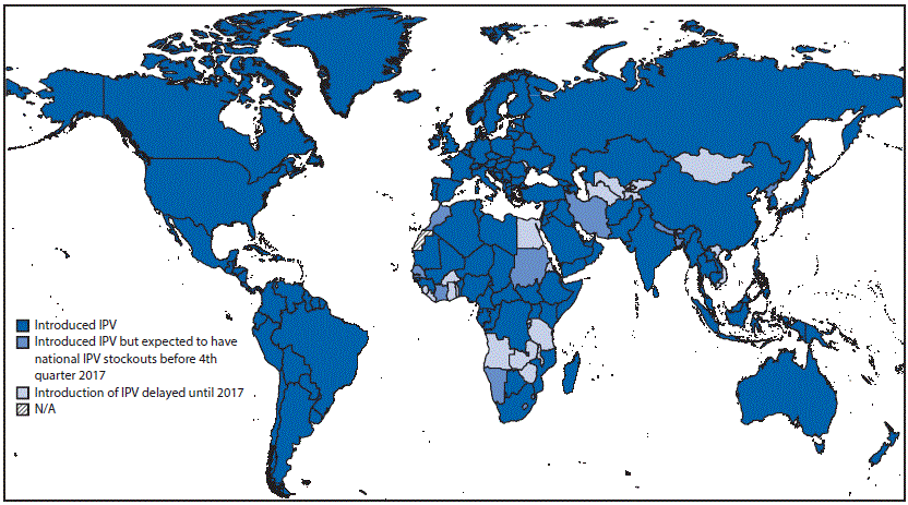 m6535a3f2.gif The figure above is a map of the world showing the status of introduction of inactivated poliovirus vaccine, by country, as of August 31, 2016.