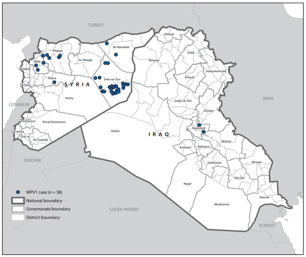 m6608a6f2.gif The figure above is a map showing cases of wild poliovirus type 1 in Syria and Iraq during 2013â2014.