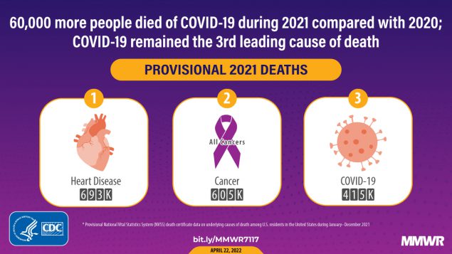 Provisional Mortality Data — United States, 2021 This figure is a graphic describing how COVID-19 was the third leading cause of death in 2021.