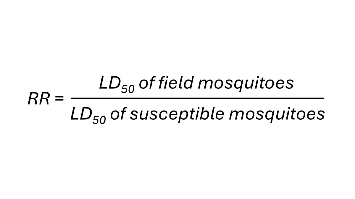 Formula used to calculate a Resistance Ratio (RR) and used for topical application assays.