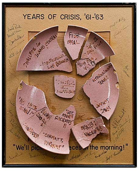 1961.png The inspiration for the piece came from a saying that Alex Langmuir would frequently use at the end of a particularly long day, “We’ll pick up the pieces in the morning.”