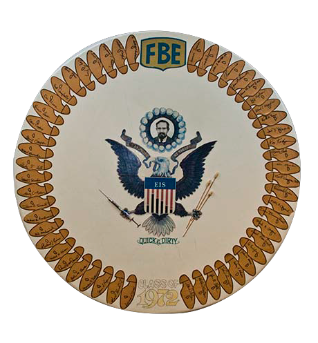 1972.png Obviously a parody of the national coat of arms from the obverse of the Great Seal of the United States, the Class of 1972 placard