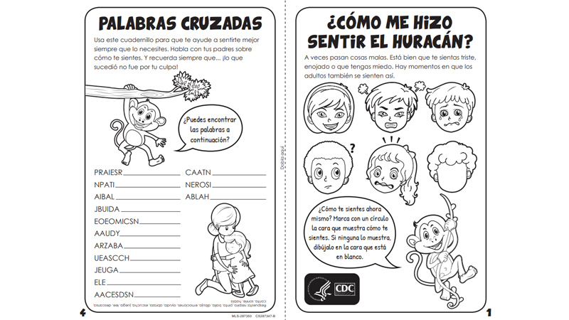 coping activity sheet for children dealing with the aftermath of a hurricane - spanish