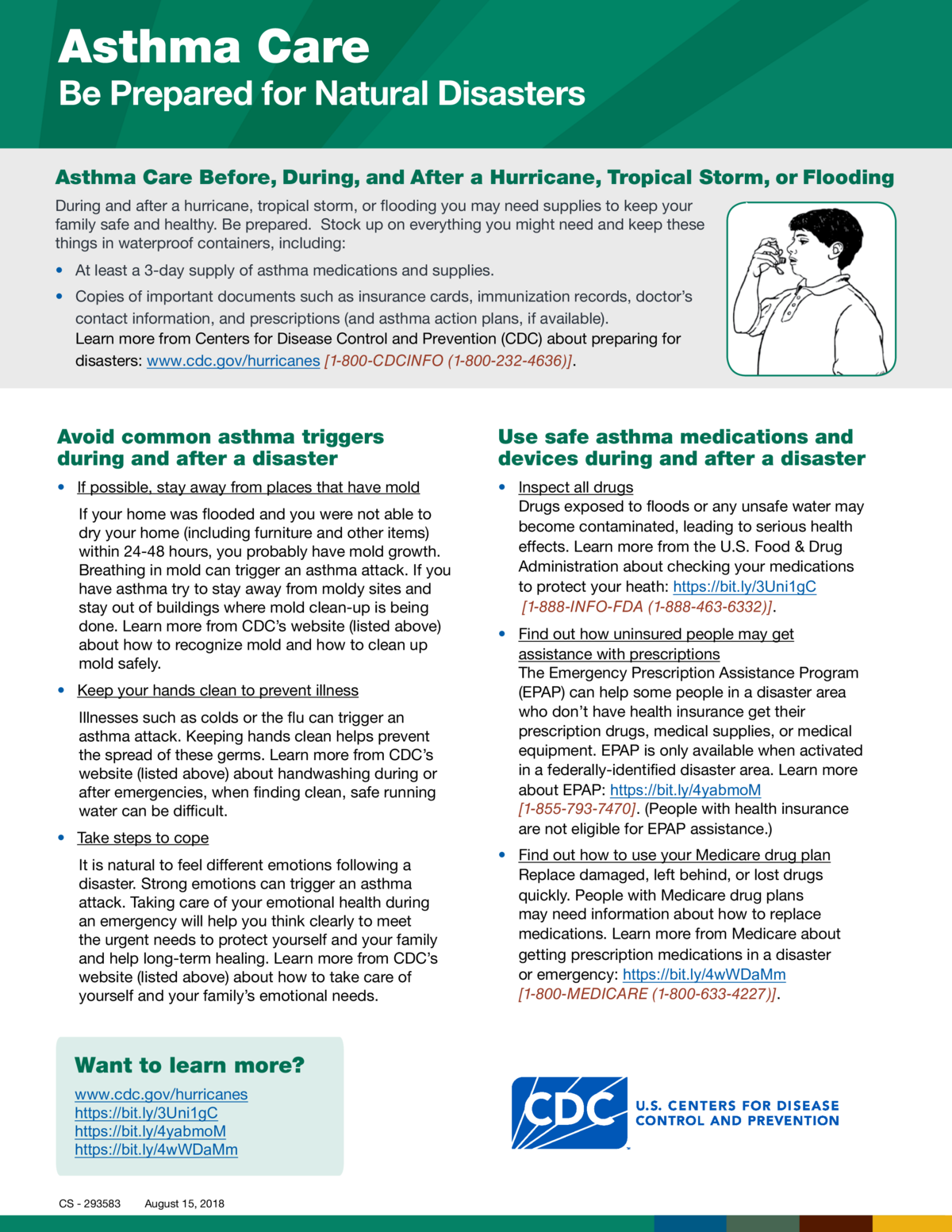 Screenshot of the first page of "Asthma Care Before, During and After a Disaster"