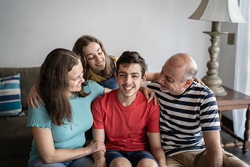 Portrait of a family at home stock photo