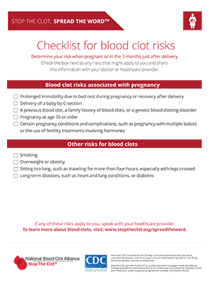 Pregnancy blood clot risk checklist
