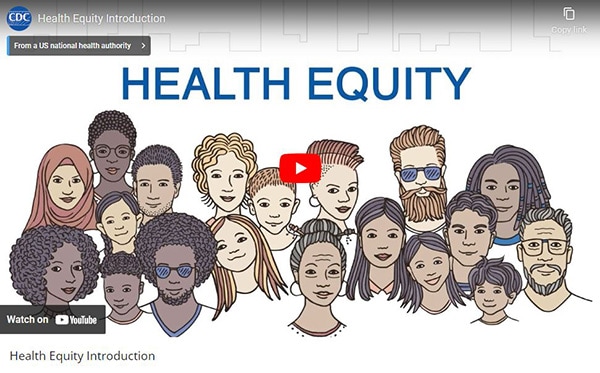 Screengrab of Health Equity video showing an illustration of a diverse group of individuals.