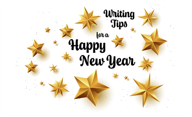 Title card says writing tips for a happy new year
