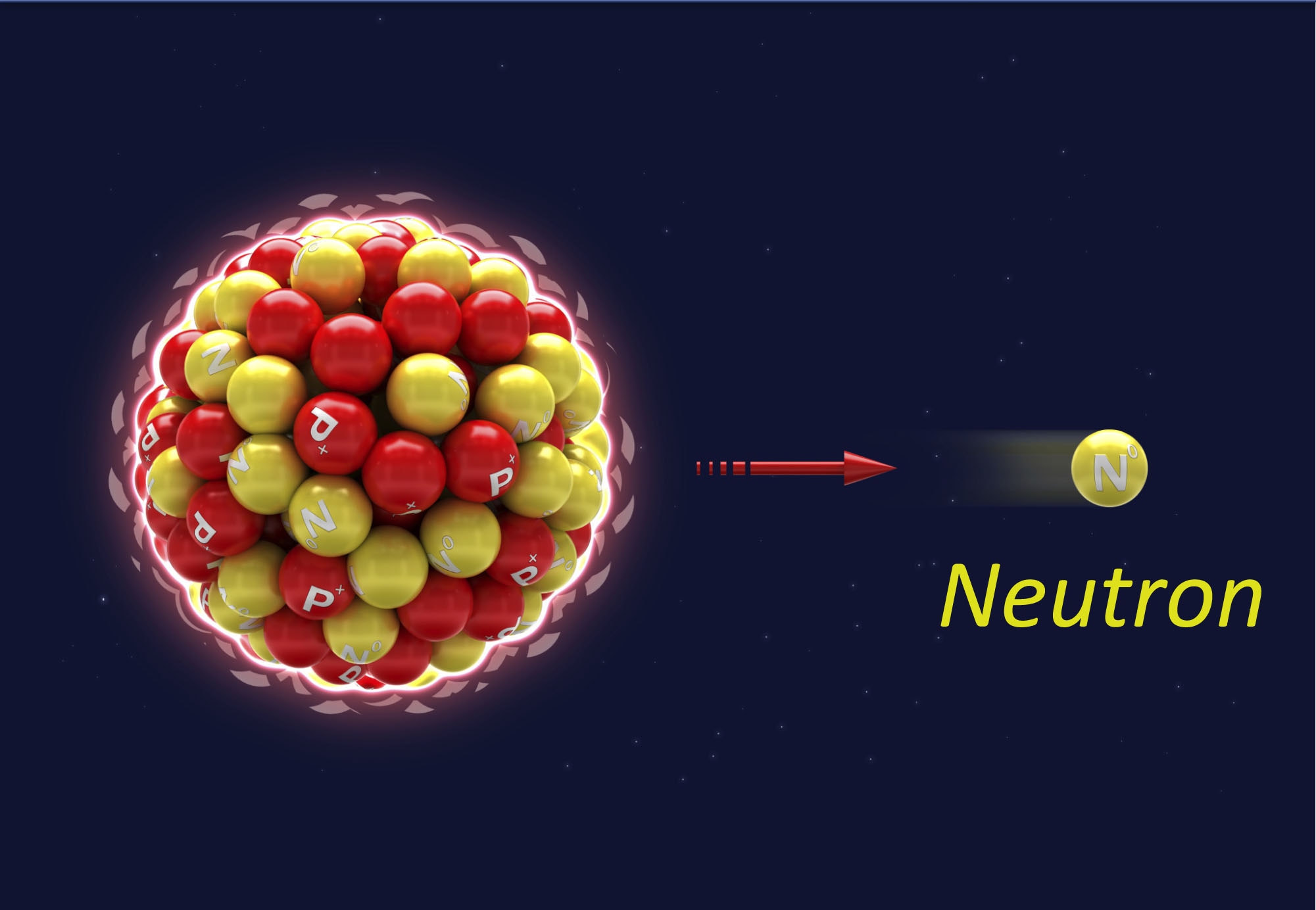 Illustration of neutron being ejected from nucleus of atom