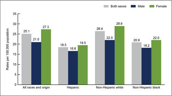 Figure 3 is a bar chart showing age-adjusted death rates for Alzheimer%26rsquo;s disease by raceethnicity and sex for 2010.