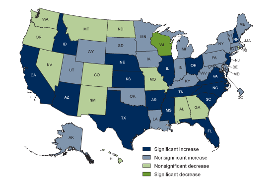 Figure 3 is a map of the United States showing changes in rates of vaginal birth after cesarean delivery by state for 2016 and 2018.