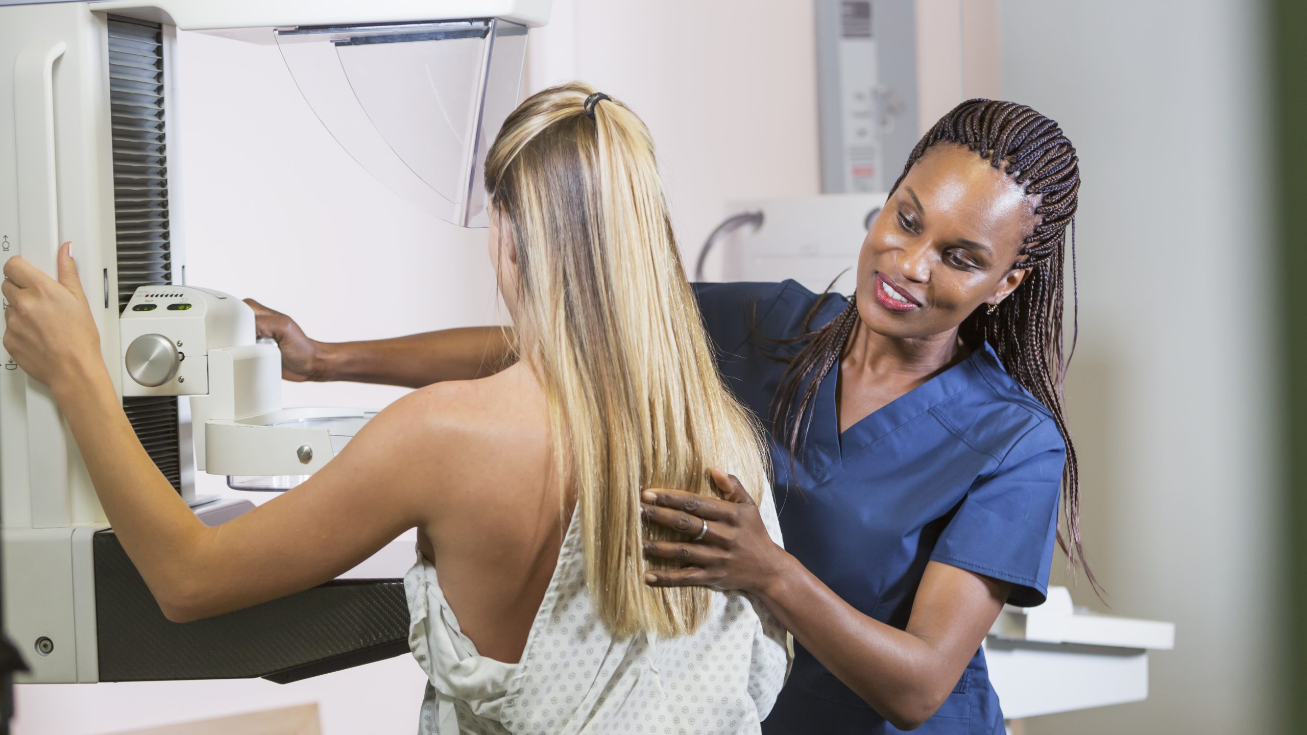 Woman getting mammogram